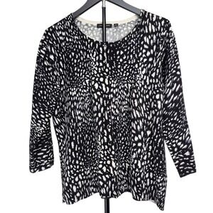 NOTATIONS Cardigan 2X ButtonUp Black White Leopard 3/4 Sleeves Cotton Blend Work